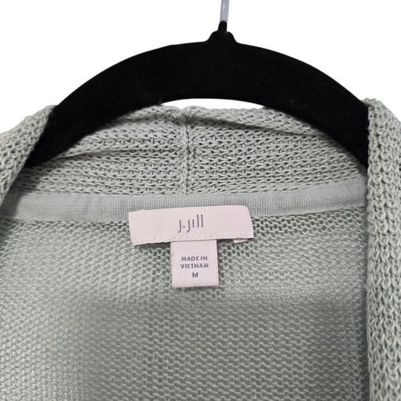 J Jill Women's Light Green Linen Blend Open Front Long Cardigan Sweater Medium M - Picture 3 of 7